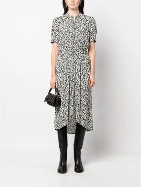 Zadig & Voltaire Rima Crepe Bico Flowers Dress Floral Black White Midi Sz M